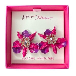 Betsey Johnson Fuchsia and Purple Flower Earrings